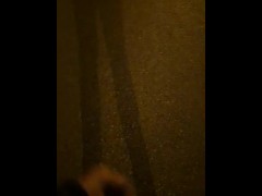 Teen guy cums on the middle of a road at night