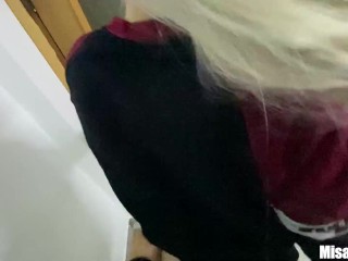 had sex for money with a slut blonde classmate in the stairwell and cum_on her big white ass