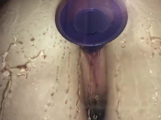 Fucking my suction cup dildo on the shower_wall