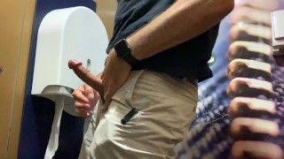 I'm Horny So I Jerk-Off In The Toilet Between Trains And End Up With A Cum Bulge In My Pants