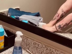 pawg sucks and fucks bcc in front of the bathroom mirror