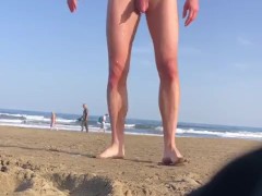 Nudist walk from the water swinging big cock