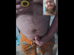 Chubby Nerd Strokes and Teases Big Cock in Mirror