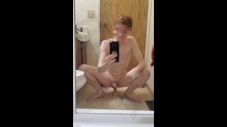 Shower Twink Practice Riding Big Dildo Before He Showers Hot