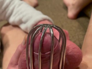 Chastity belt first time on his_Dick and_ruined orgasm