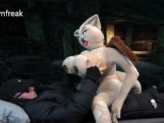 Plush Sex Doll Fantasy With Down Suit in the Crypt. Huge Tits Monster Succubus!