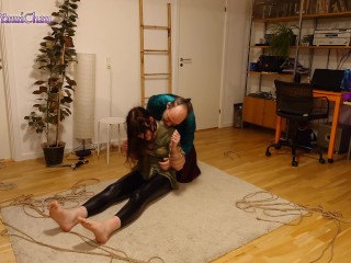 Shibari & Petplay fun! Part 2 Girl in_suspension w crotch rope is gagged & pleasing_her master!