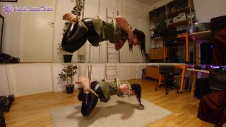 Suspension Shibari And Petplay Fun Part 2 Girl Suspended With Crotch Rope Is Gagged And Pleasing Her Master