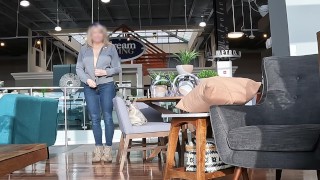 Outside Public Tits Flash Topless Under Jacket While Furniture Shopping