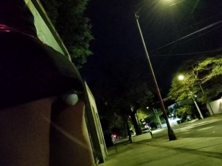 Sissy Crossdresser Walking Outside With A Vibrator Inside Her Ass And A Micro Chastity Cage