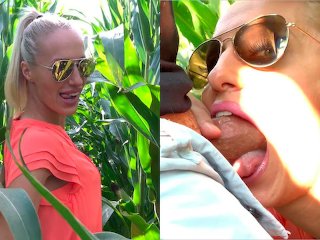 Blonde Babe In A Sexy Dress And Sunglasses Gets Facefucked In Cornfield Saliva Bunny Teaser