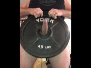 Nsfw Grip Strength Training @ The Gym While Humping The Hole Of A 45 Pound Barbell Plate Until I Cum