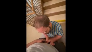 Deepthroat In The Stairwell Faggot Sucks Off Top