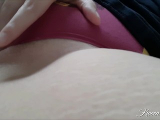 Teasing and edging my pussy in tight red pants. My pussy gets so_swollen and makes my panties_wet