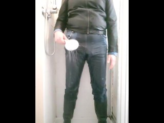 Shower time starting with pissand then fully clothed wetlook in jeans_and boots