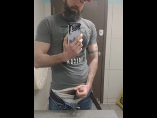 Muscle Daddy Jerks Off In Public Bathroom
