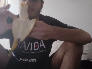 Male Eating Some Big And Nice Bananas