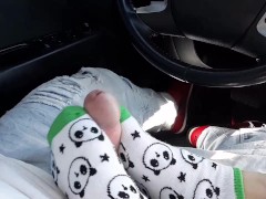 Made him stop the car and play with my new panda socks