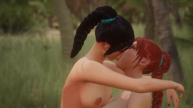 Jungle Life Lesbian Wild Kissing Brunette/Redhead
