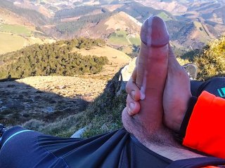 Jock In Fishnet Jerks His Big Fat Cock And Cums On Top Of The Mountain 🗻🌲🍃