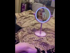 Pink wet pussy in mirror masturbation