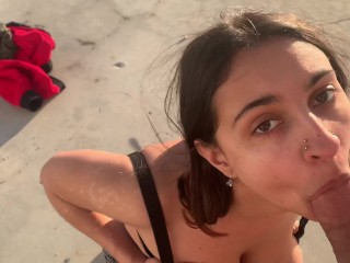 Public Face fucking busty Indian in Malibu and swallows cum — IG: @haileyrose.baby