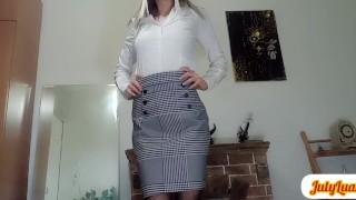 Hot Secretary in Fishnet Squirts Several Times in a Row