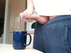 4 orgasms filling cup with cum and cum drinking