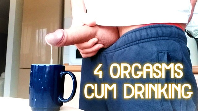 4 Orgasms Filling Cup with Cum and Cum Drinking - Pornhub.com