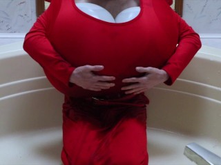 WWM - Massive Chest Red Dress Inflation