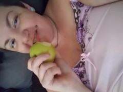 Apple insertion into my tight shaved pussy