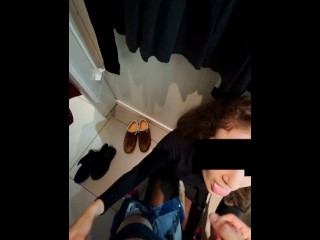 Risky blowjob, handjob andfacial in_a clothing store fitting room - POV