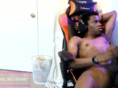 Cute black twink cums after jerking off while working from home