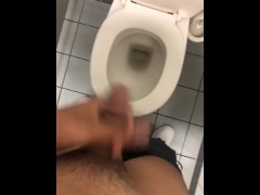Asian Student jerking off in public toilet 