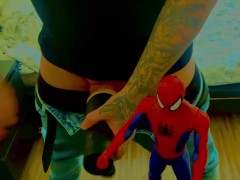 Spider-Man watching jerk off to hot lesbian’s scissoring loud video 