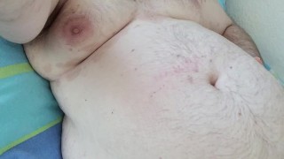 European Chubby Rubs His Flabby Stomach And Cum