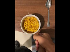 boy nuts in cereal and eats it