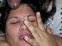 Big boob latina takes huge upsidedown facial
