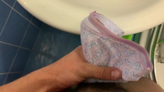 I'm masturbating on my litl sister's panties while she's not at home