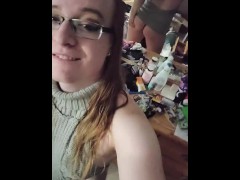 Cute trans girl redhead in a teases and plays