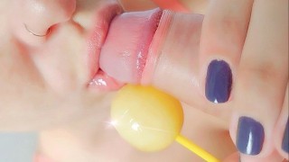 Shy Close Up Of A Hot Stepdaughter Sucking A Perfect Blowout With A Lollipop