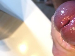 Close up oiled cock spurts cum from ruined cumshot