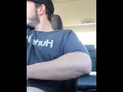 Masturbating in public with sex machine in car driving wearing wifes dirty panties.