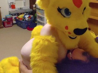 Furry rides dick on couch
