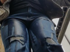 ⭐ Sexy Girl Just Pisses Her Jeans Outdoors!