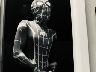 Dark Spider-Man rubs_his big white dick_after Gwen Stacy leaves