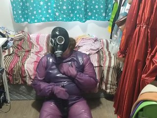 Latex Jelly Loose Purple Body Suit Over Swimsuit Vibraitor And Gasmask Breathplay