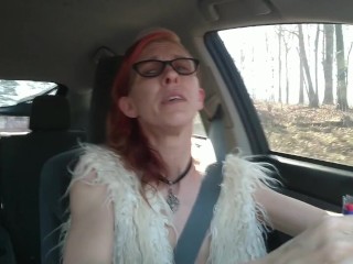 Driving_Masturbation with electric nipple clamps, smoking, and vibrator