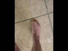 Jerk off cumshot all over solo boy’s legs and feet 