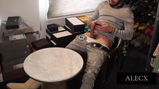 Monster Cock While On The Phone With His Agent A Sexy Model Jerks His 9-Inch Cock
